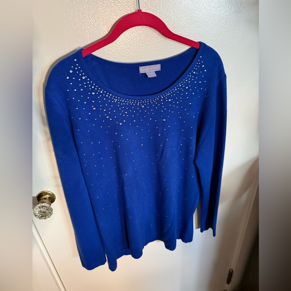 Laura Scott Royal Blue Top with Rhinestone Details